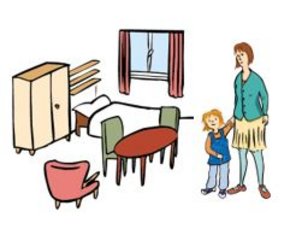 Zimmer und Frau mit Kind Zimmer und Frau mit Kind